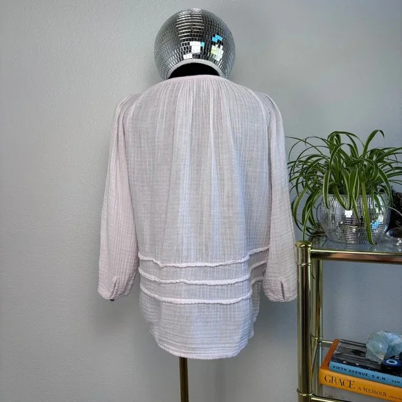 Michael Stars Double Gauze Keyhole Top Bloom Pink Boho Peasant Blouse Medium - Picture 4 of 16